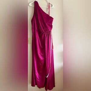 Mac Duggal One Shoulder Satin Faux Warp Gown in Berry